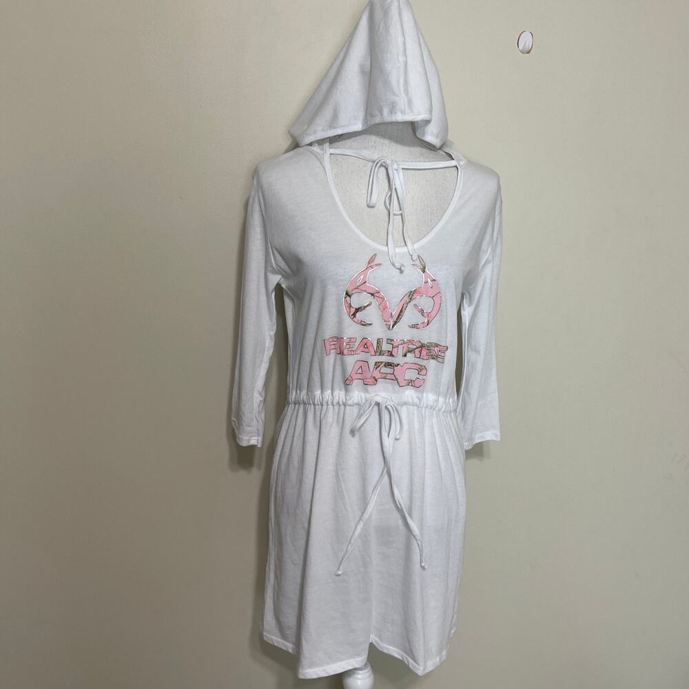 Realtree Womens Training Camp T Shirt Midi Dress with Hoodie White Large - Picture 7 of 11